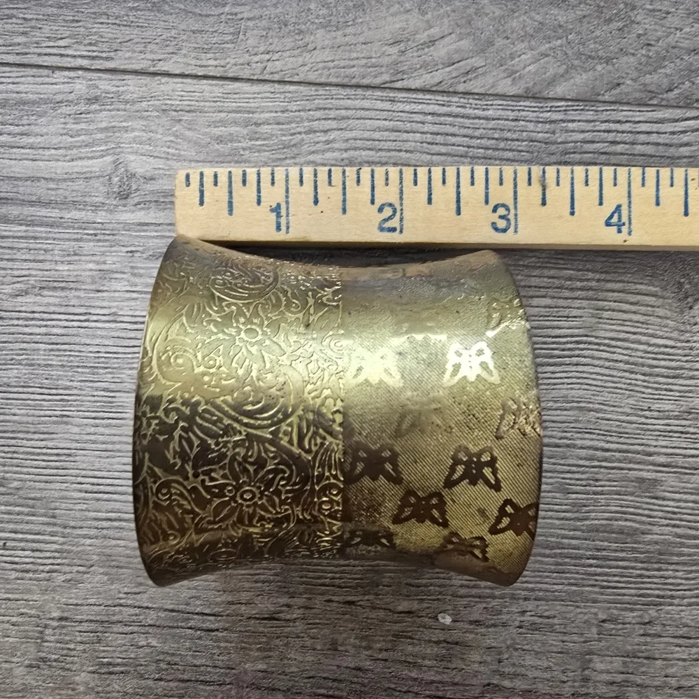 Brass Wide Cuff Bracelet Floral Butterfly Gold Boho Chunky Statement